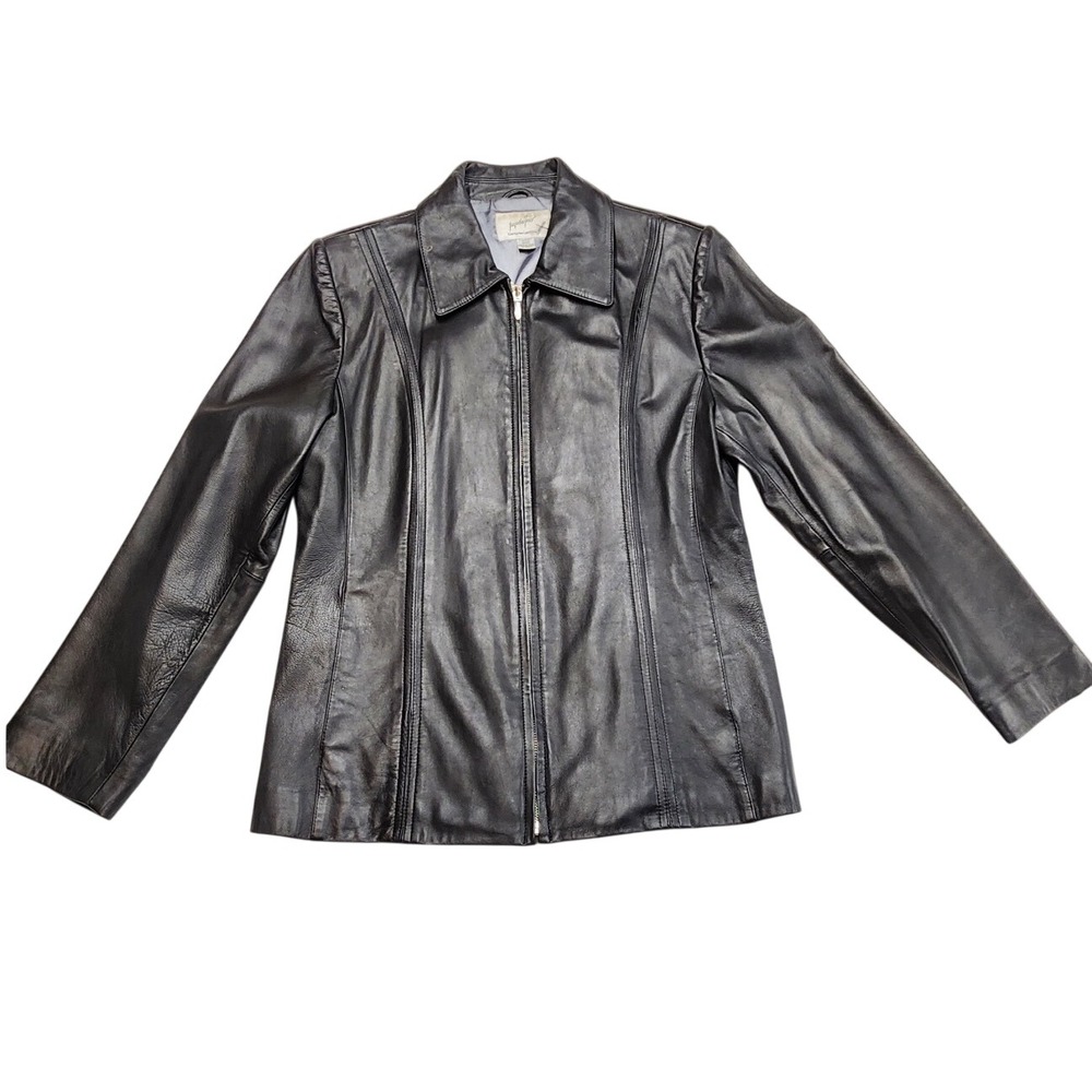 Jacqueline Ferrar Genuine Lambskin Leather Zip Up Jacket Black Womens Large Y2K